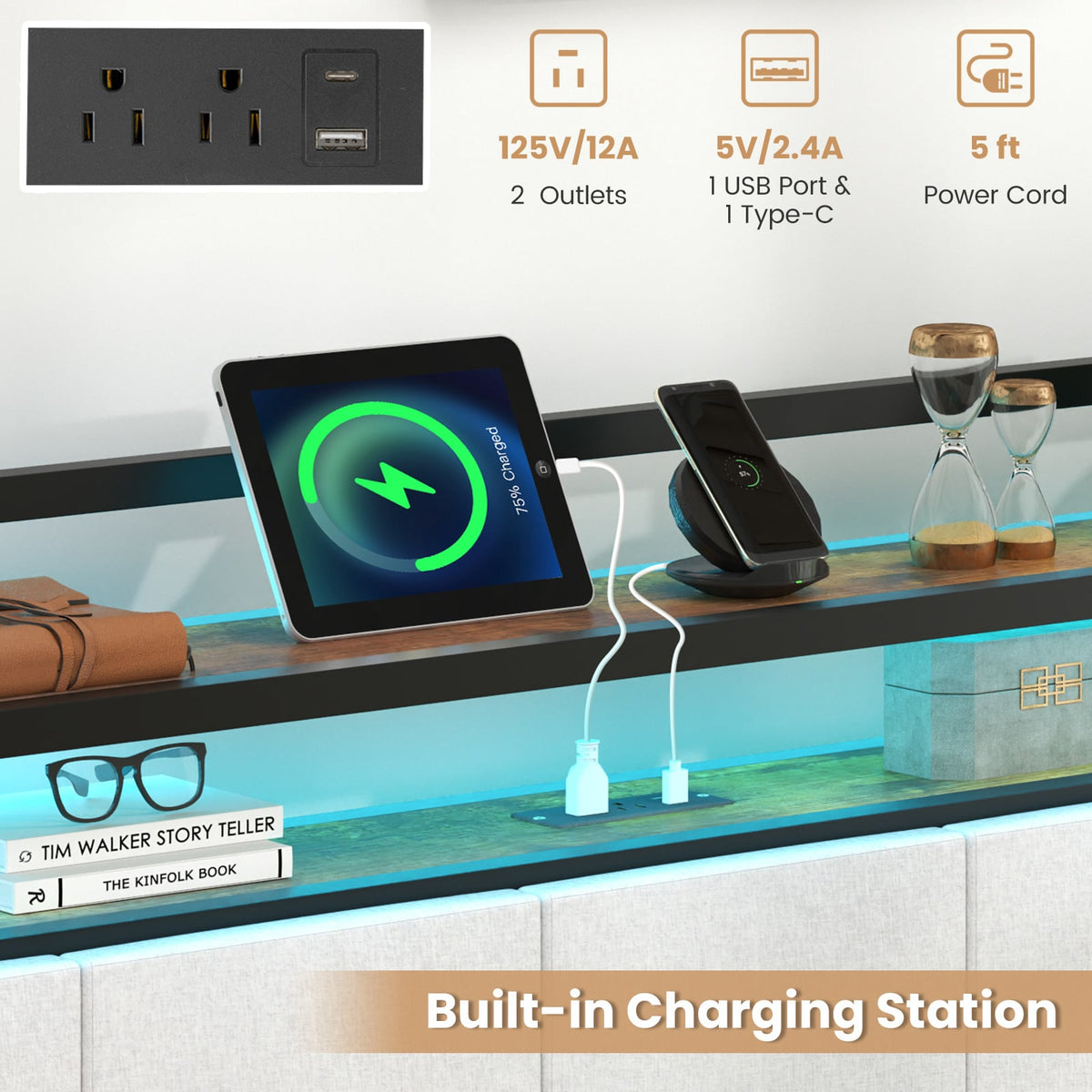 Twin/Full/Queen/King Size Bed Frame with LED Light and Charging Station-Queen Size-Simple Bed Frame-DECOROLALA