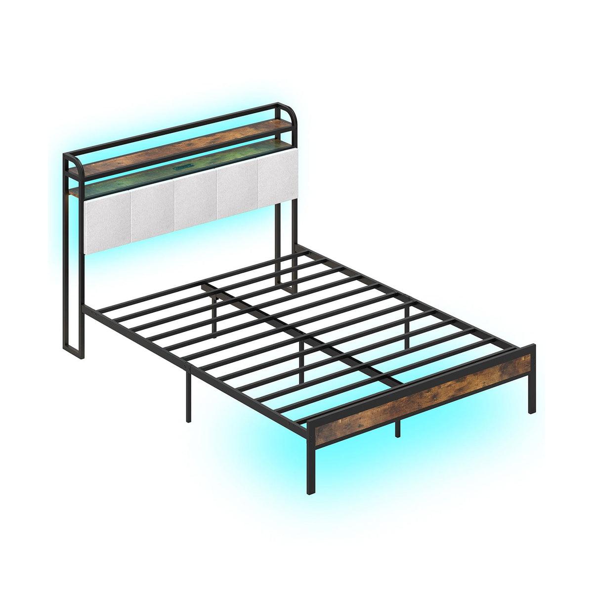 Twin/Full/Queen/King Size Bed Frame with LED Light and Charging Station-Queen Size-Simple Bed Frame-DECOROLALA
