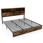 Twin/Full/Queen/King Size Bed Frame with Storage Headboard Industrial Metal Platform Bed-King Size-Simple Bed Frame-DECOROLALA