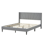Twin/Queen Bed Frame with Linen Upholstered Wingback Headboard-Queen Size-Simple Bed Frame-DECOROLALA