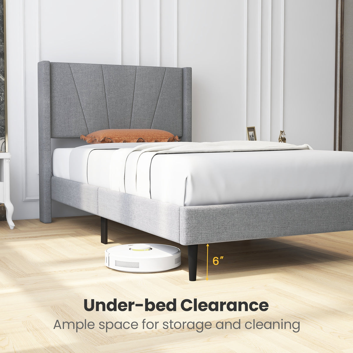 Twin/Queen Bed Frame with Linen Upholstered Wingback Headboard-Twin Size-Simple Bed Frame-DECOROLALA