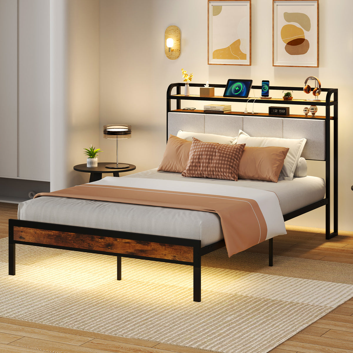 Bed Frame with LED Light and Charging Station-Simple Bed Frame-DECOROLALA