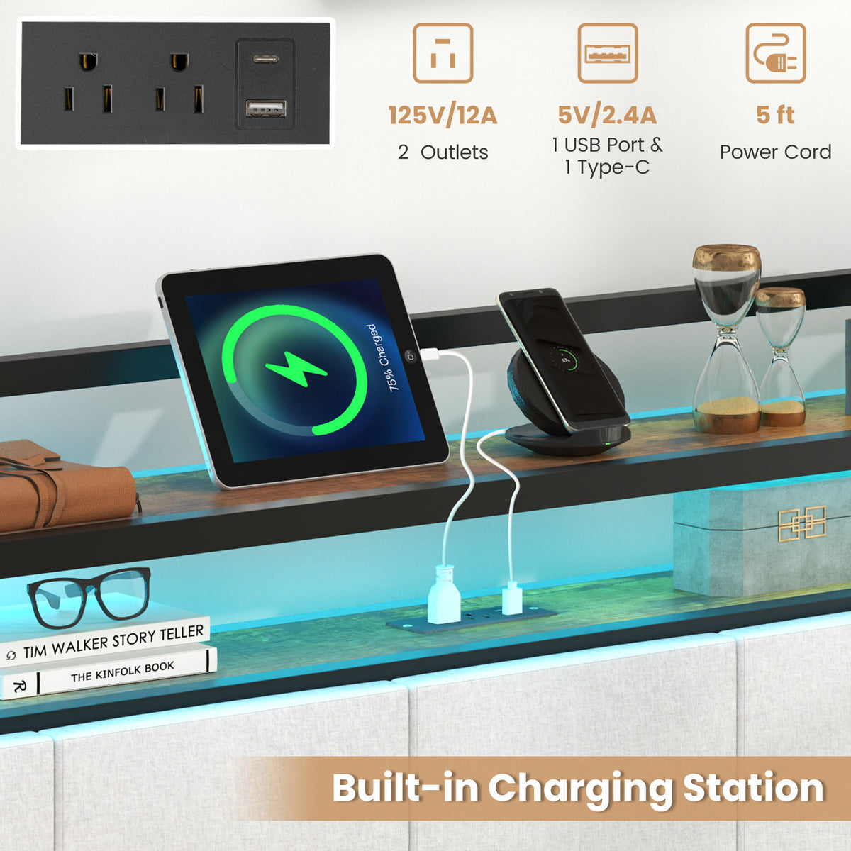 Bed Frame with LED Light and Charging Station-Simple Bed Frame-DECOROLALA