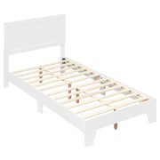 Twin Size Bed Frame with Headboard for Small Room No Box Spring Needed-White-Simple Bed Frame-DECOROLALA