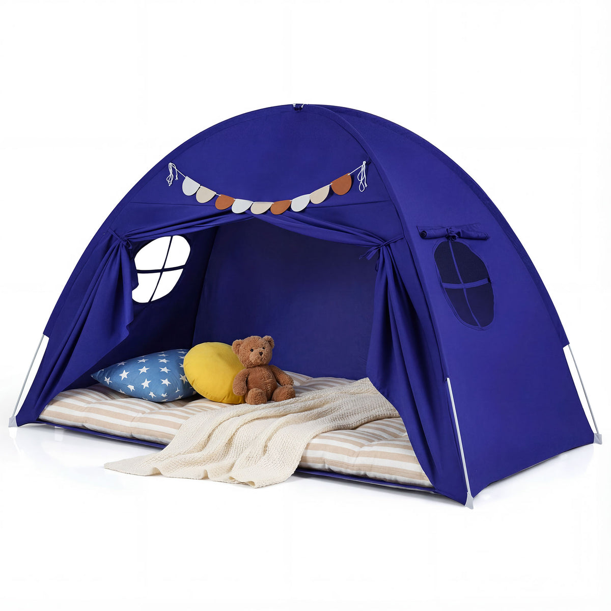 Tente à baldaquin d'intérieur pour enfants, taille double, avec 2 fenêtres et adaptée aux enfants de 3 ans et plus