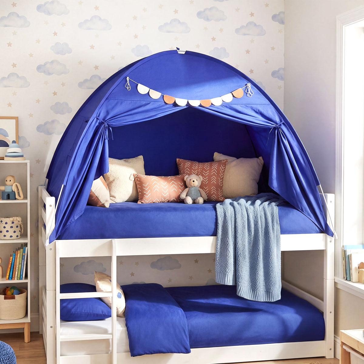 Tente à baldaquin d'intérieur pour enfants, taille double, avec 2 fenêtres et adaptée aux enfants de 3 ans et plus