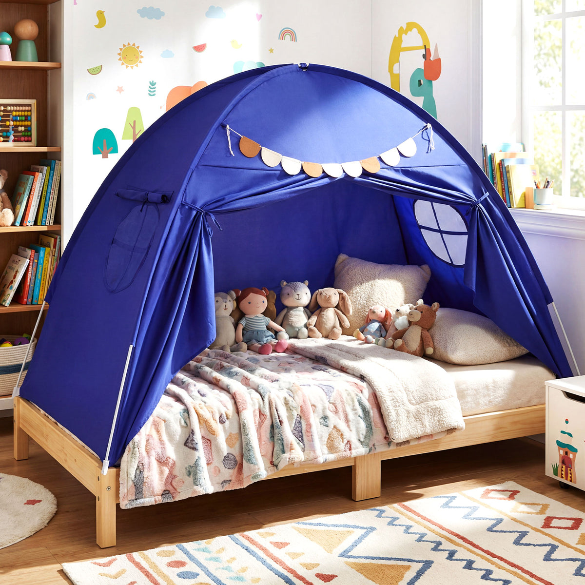 Tente à baldaquin d'intérieur pour enfants, taille double, avec 2 fenêtres et adaptée aux enfants de 3 ans et plus