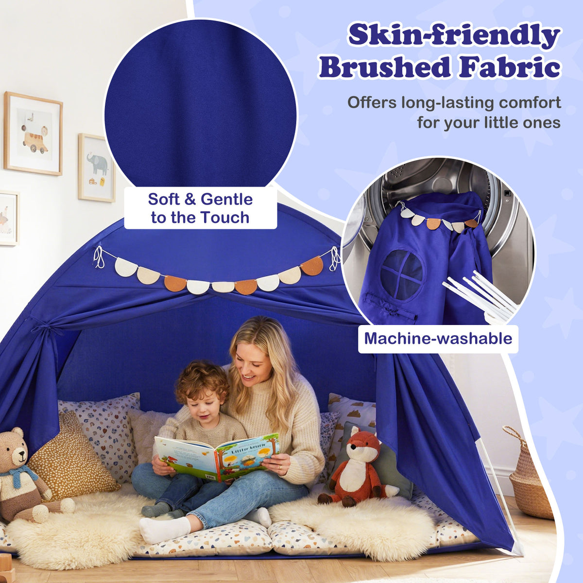 Tente à baldaquin d'intérieur pour enfants, taille double, avec 2 fenêtres et adaptée aux enfants de 3 ans et plus