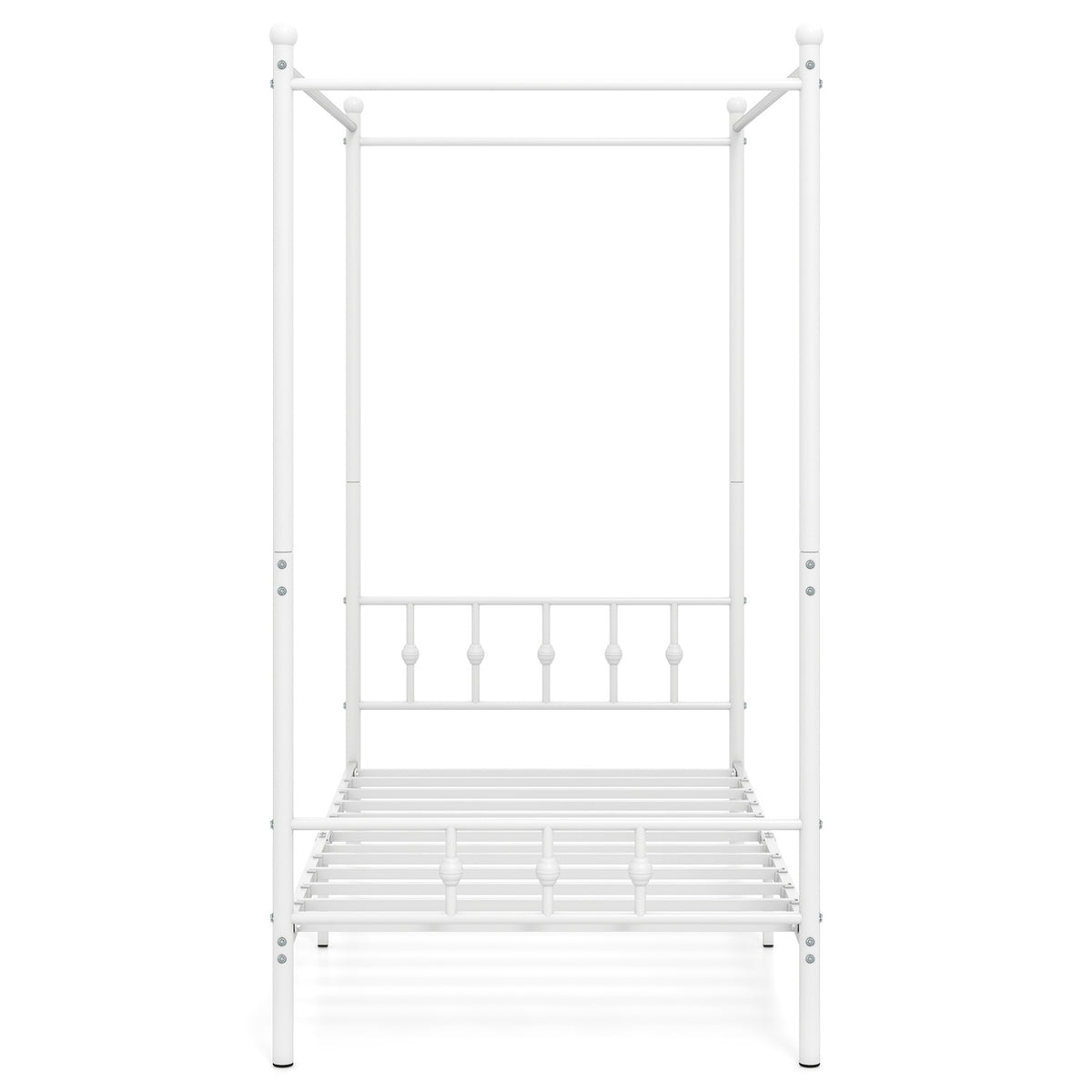 Twin Size Metal Canopy Bed Frame with Headboard and Footboard-White-Beds & Bed Frames-DECOROLALA