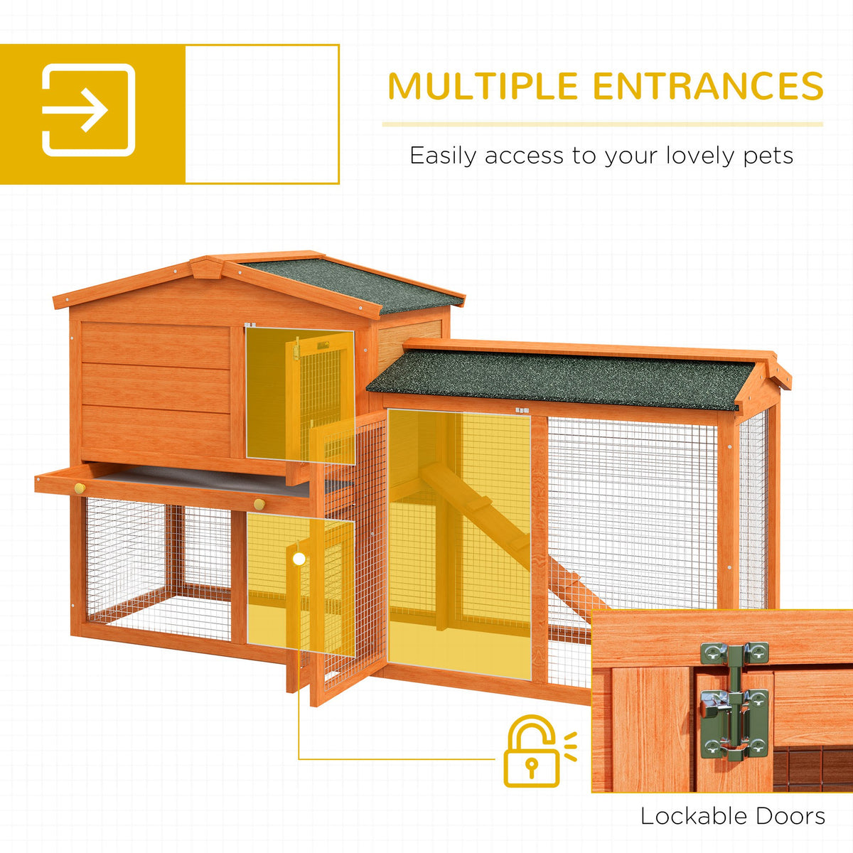Two-Level Rabbit Hutch with Outdoor Run - Orange and Green-Small Animals-DECOROLALA