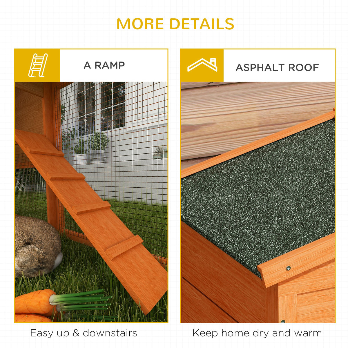 Two-Level Rabbit Hutch with Outdoor Run - Orange and Green-Small Animals-DECOROLALA