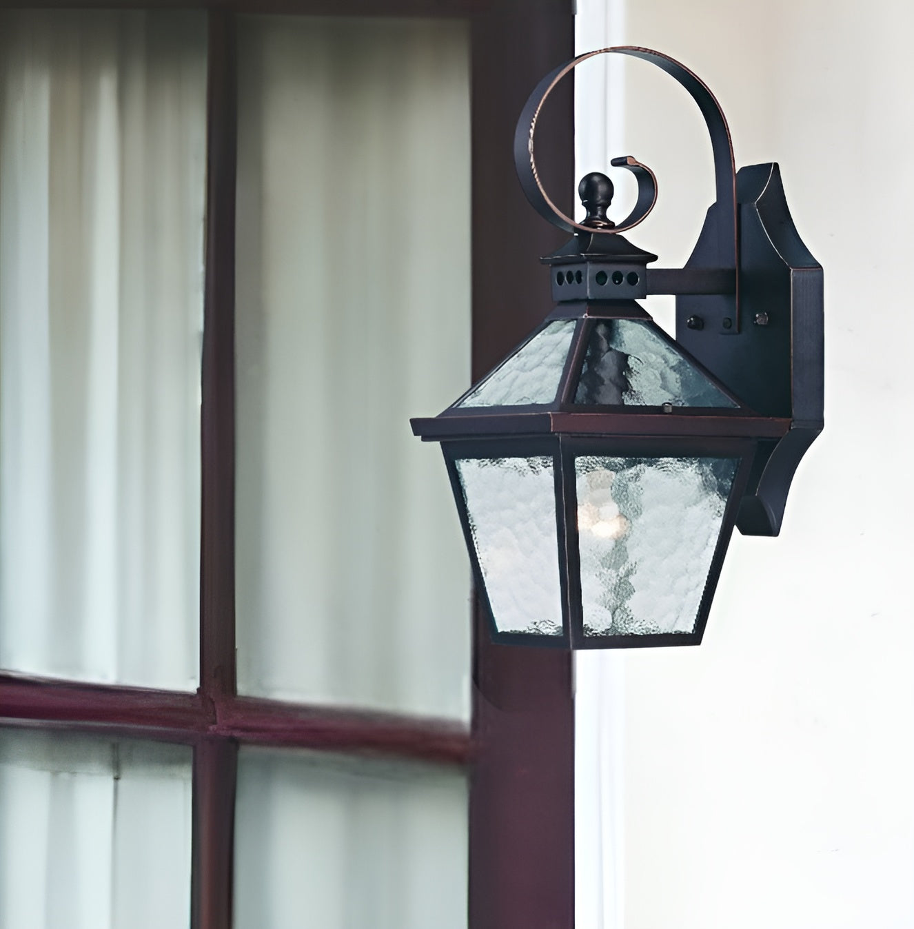 Two Light Antique Bronze Hammered Glass Wall Light-Outdoor Lighting-DECOROLALA