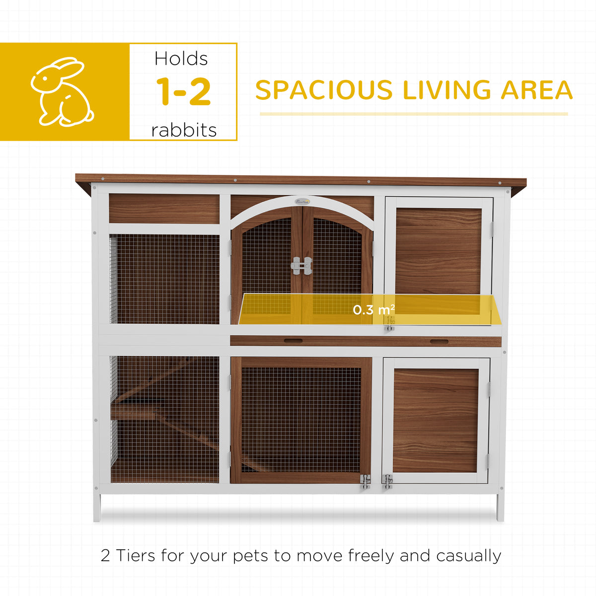 Two-Tier Wooden Outdoor Rabbit Hutch - Brown 49"L x 39"H-Small Animals-DECOROLALA