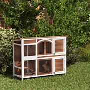Two-Tier Wooden Outdoor Rabbit Hutch - Brown 49"L x 39"H-Small Animals-DECOROLALA