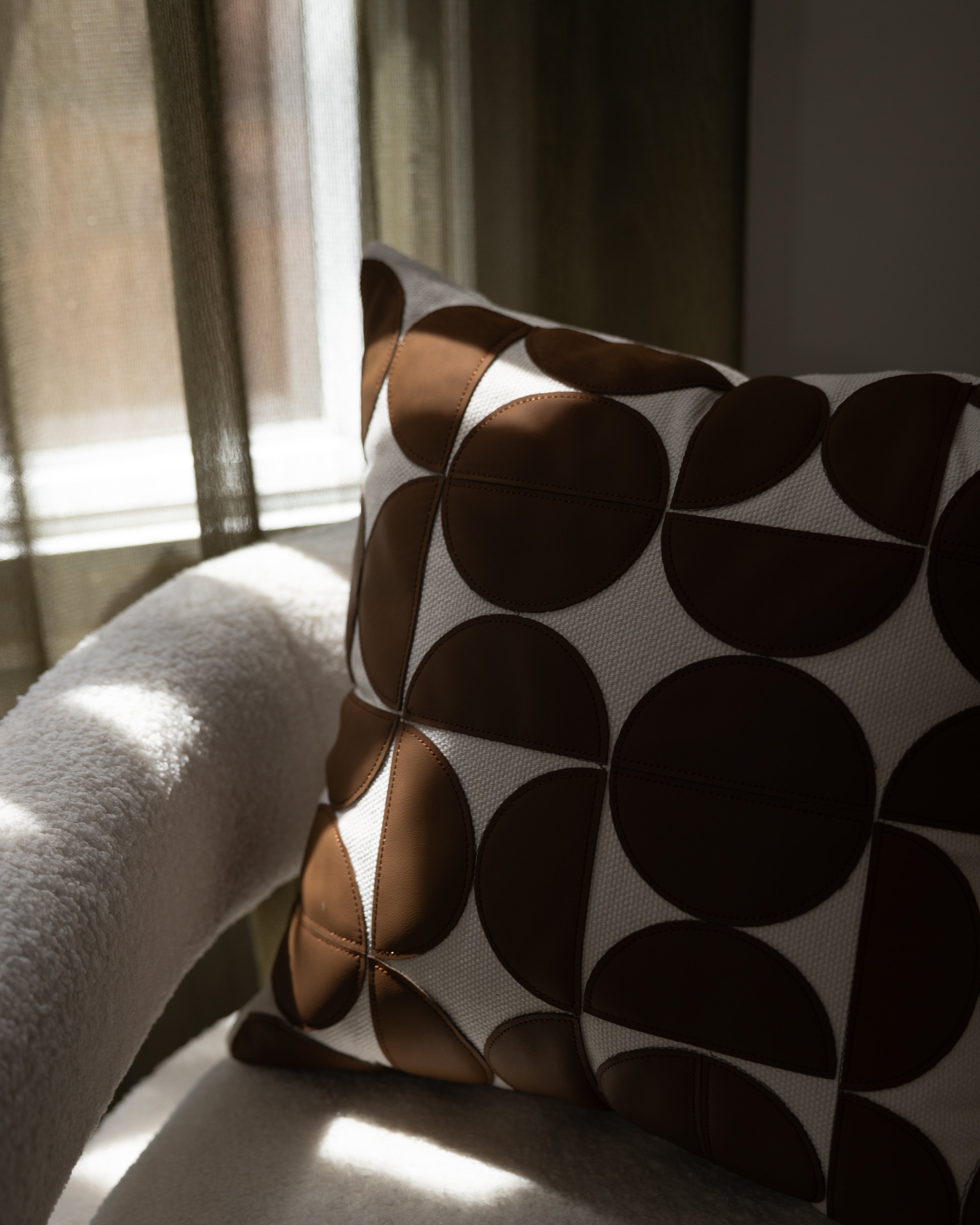 Two-Tone Tan Chic Patchwork Decoraive Pillow 18" x 18"-Decorative Cushions-DECOROLALA