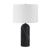 Tyne 25" Tall Powder Coated Matte Black Iron Table Lamp with Drum Linen Shade-Table Lamp-DECOROLALA