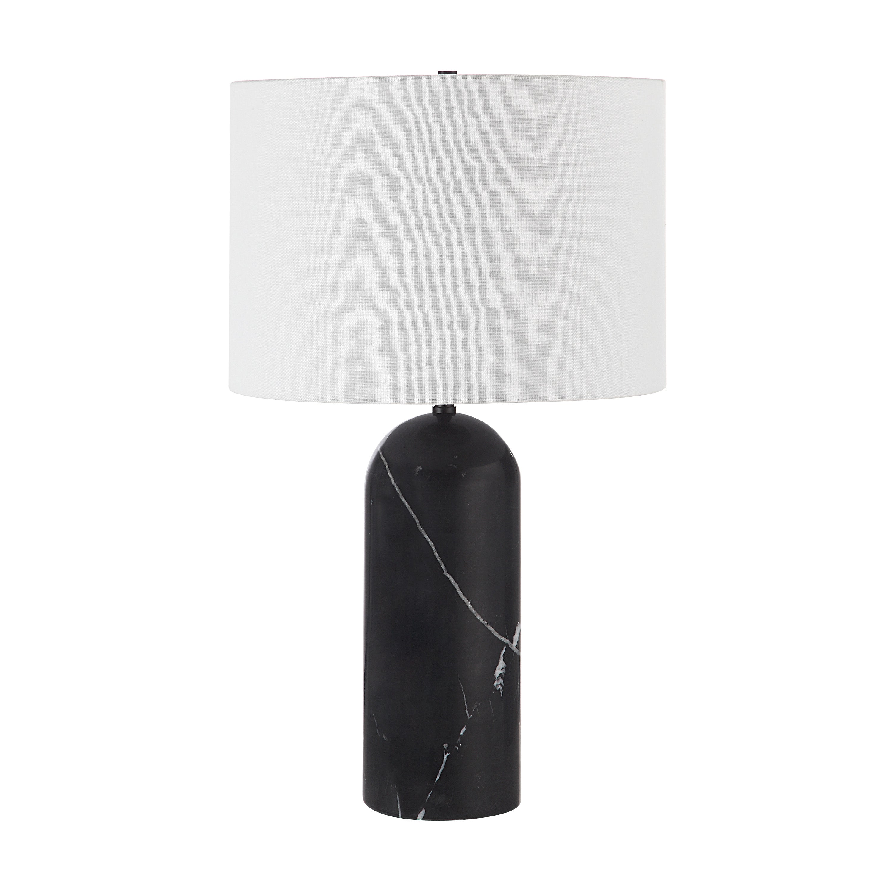 Tyne 25" Tall Powder Coated Matte Black Iron Table Lamp with Drum Linen Shade-Table Lamp-DECOROLALA