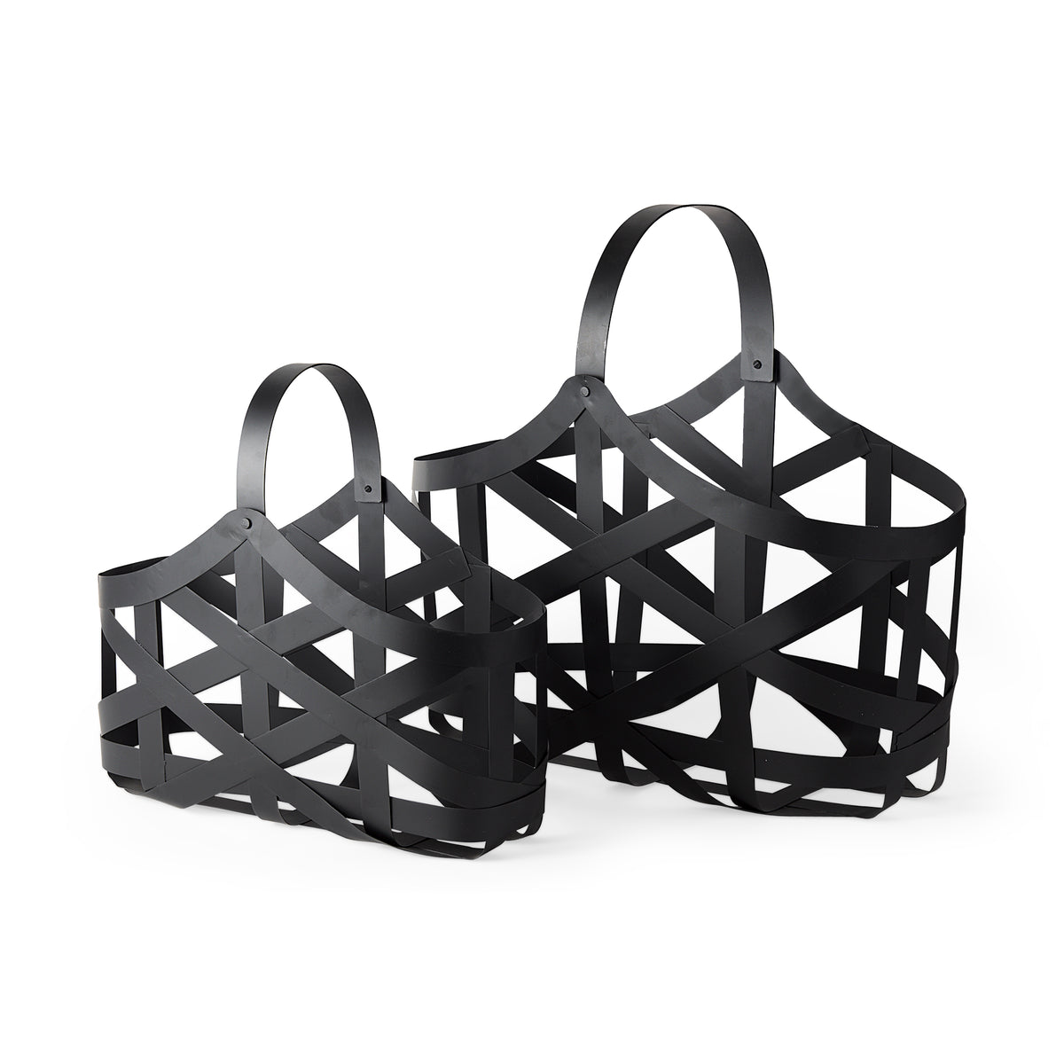 Tyrell Black Iron Metal Baskets - Set of 2-Decorative Baskets-DECOROLALA