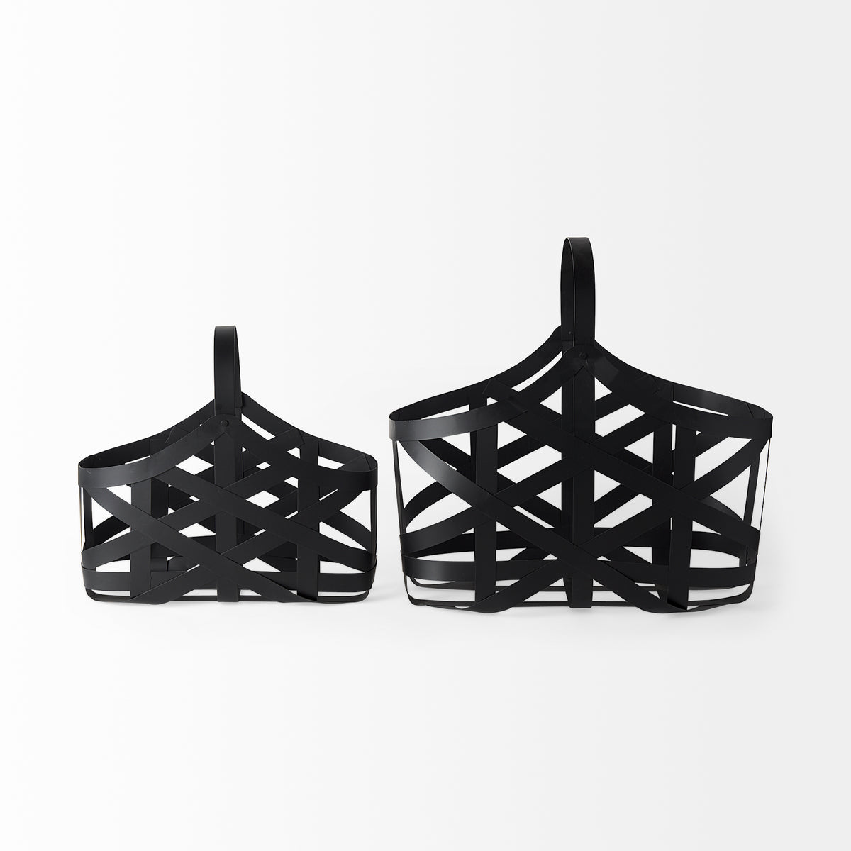 Tyrell Black Iron Metal Baskets - Set of 2-Decorative Baskets-DECOROLALA