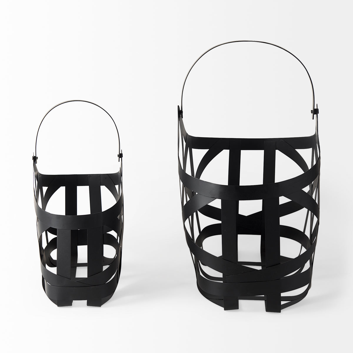 Tyrell Black Iron Metal Baskets - Set of 2-Decorative Baskets-DECOROLALA