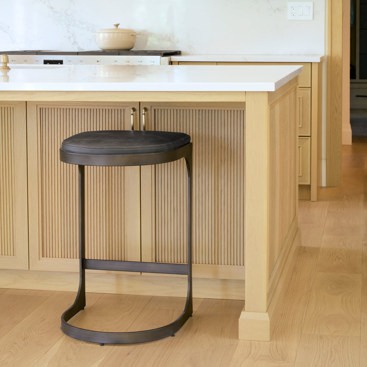 Tyson 17L x 18W x 28H Black Leather W/ Metal Frame Counter Stool-Bar Stools-DECOROLALA