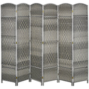 Paravent pliable de 1,83 m de haut, écran de confidentialité portable à 6 panneaux, cloison tressée à la main, gris mélangé