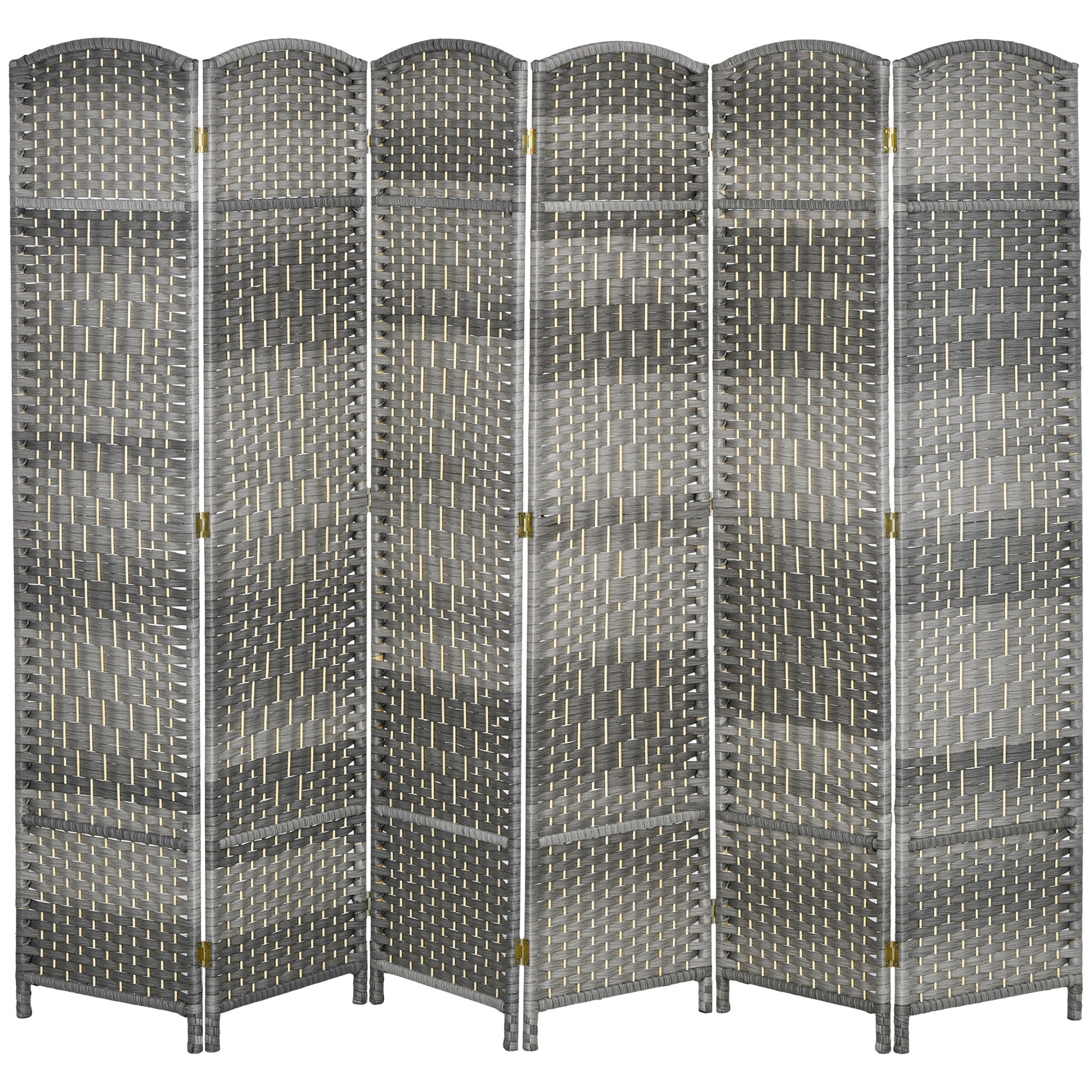 Paravent pliable de 1,83 m de haut, écran de confidentialité portable à 6 panneaux, cloison tressée à la main, gris mélangé
