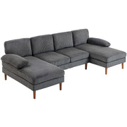 U-Shape Corduroy Sofa Dark Grey 112"-DECOROLALA