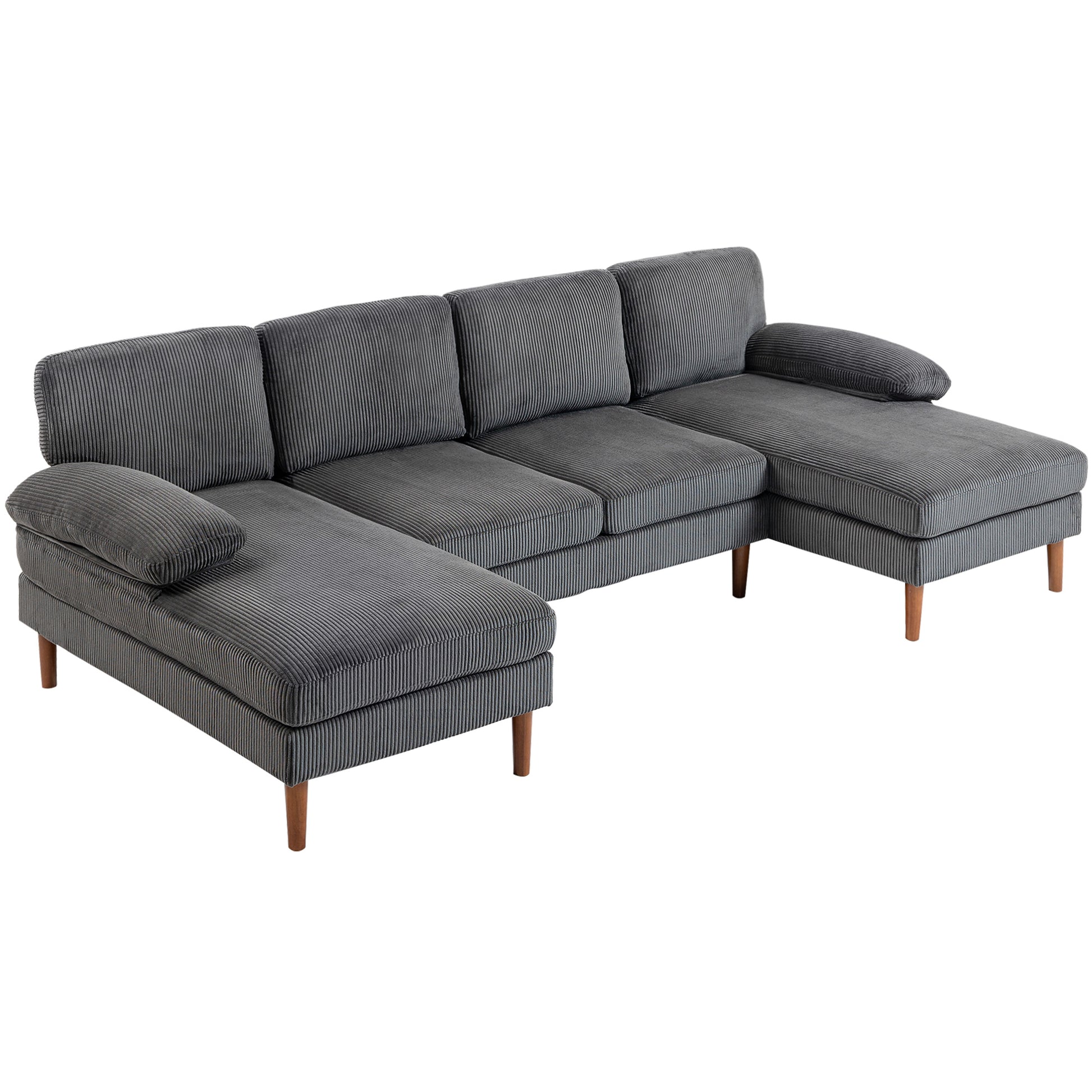 U-Shape Corduroy Sofa Dark Grey 112"-DECOROLALA