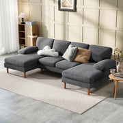 U-Shape Corduroy Sofa Dark Grey 112"-DECOROLALA