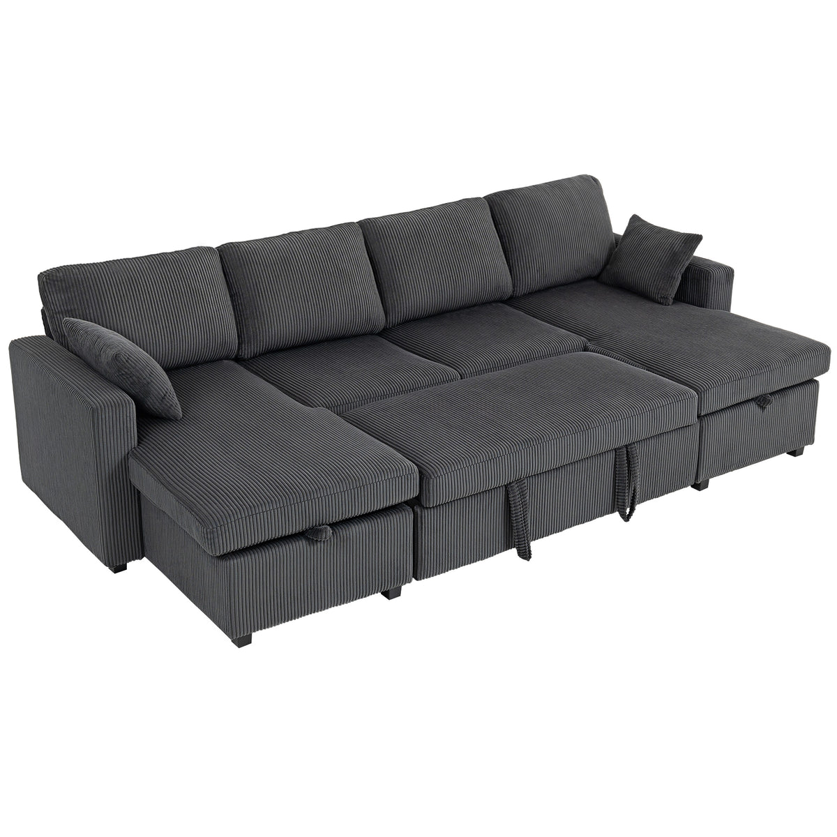 U-Shaped Convertible Sleeper Sofa - Dark Grey Corduroy-Sofas & Recliners-DECOROLALA