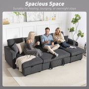 U-Shaped Convertible Sleeper Sofa - Dark Grey Corduroy-Sofas & Recliners-DECOROLALA
