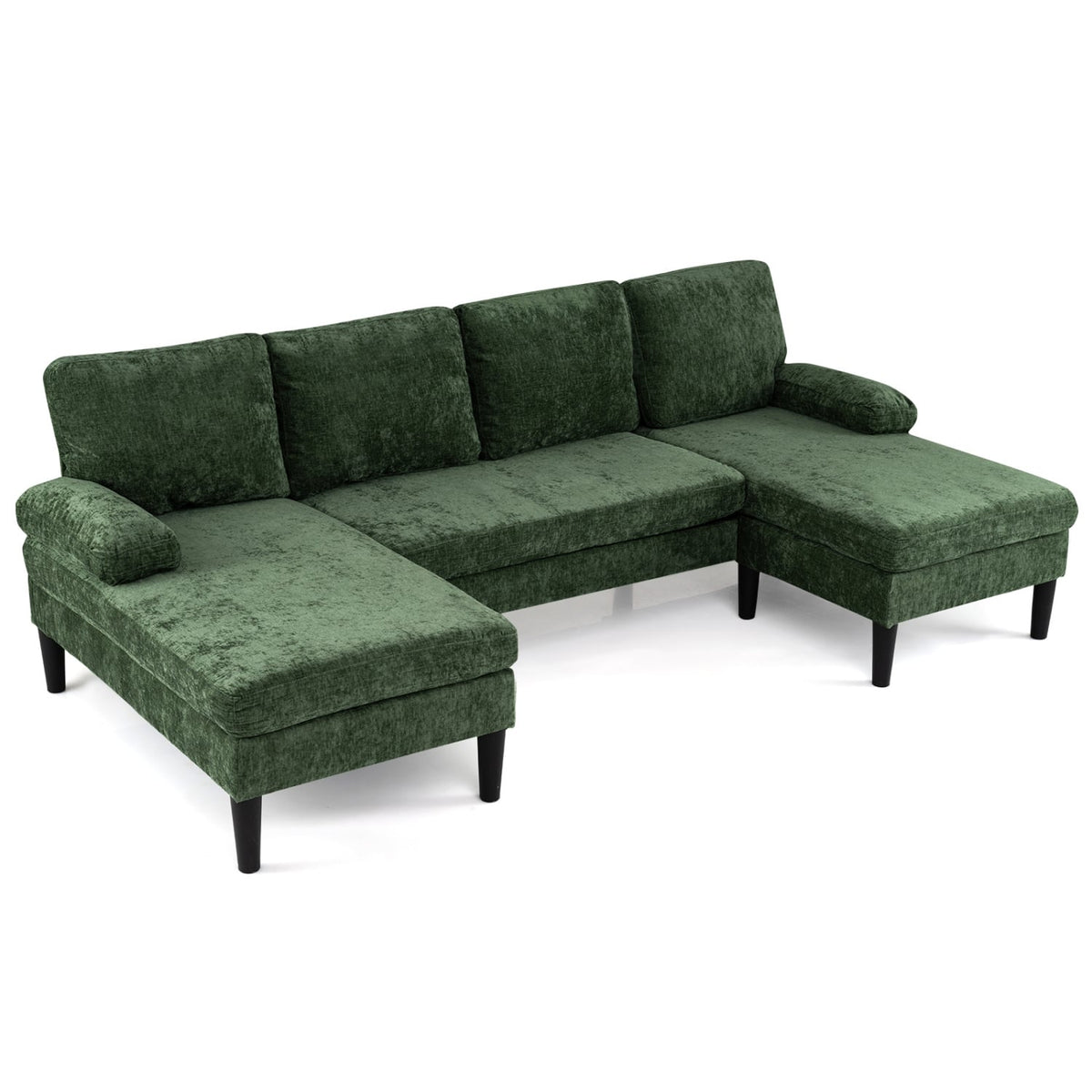 U-Shaped Sectional Couch - 101.5" Double Chaise Chenille Green-Sofas & Loveseats-DECOROLALA