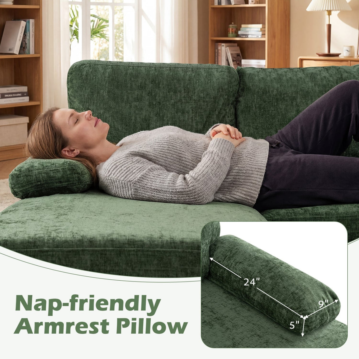 U-Shaped Sectional Couch - 101.5" Double Chaise Chenille Green-Sofas & Loveseats-DECOROLALA