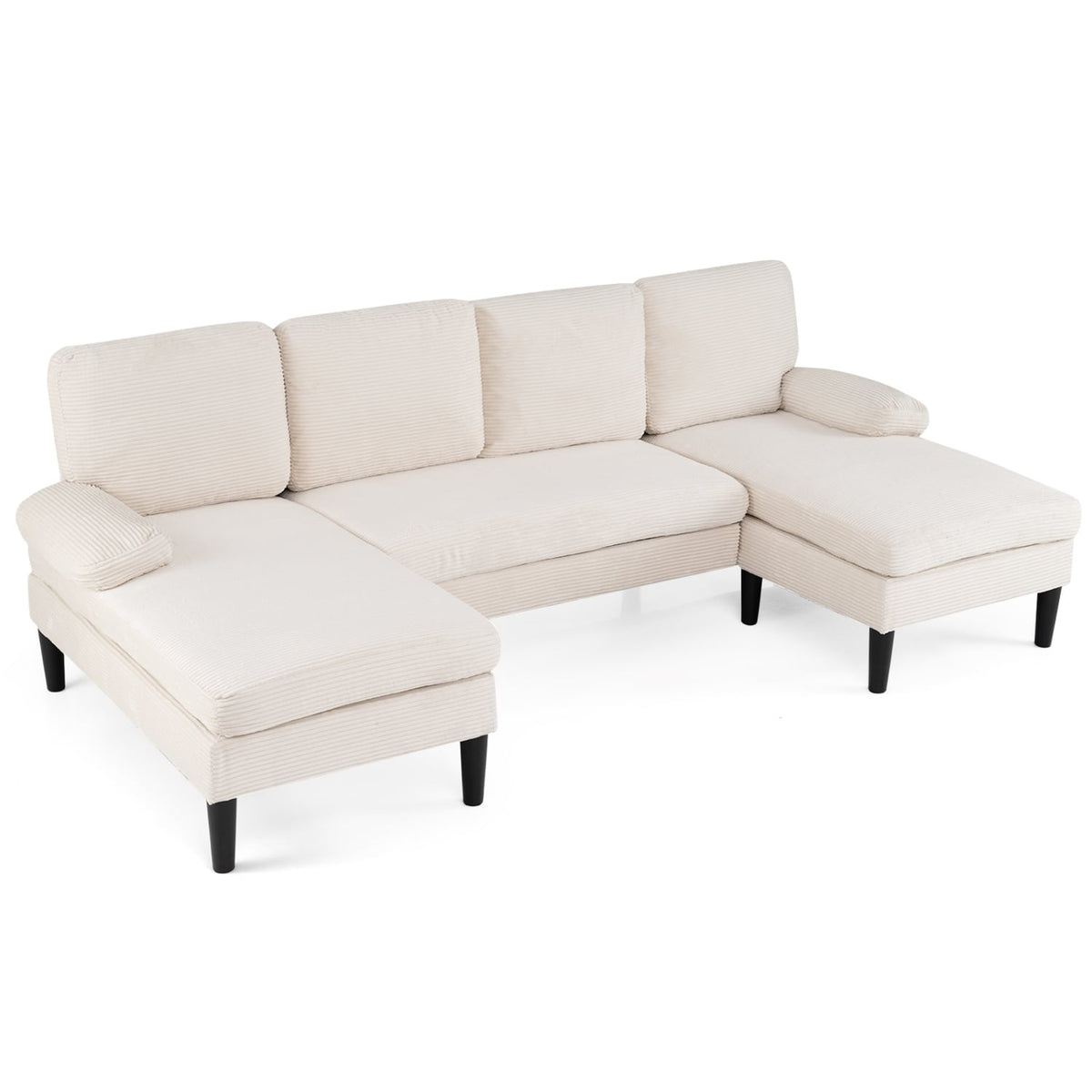 U-Shaped Sectional Couch - 101.5" Double Chaise Sofa Beige-Sofas & Loveseats-DECOROLALA