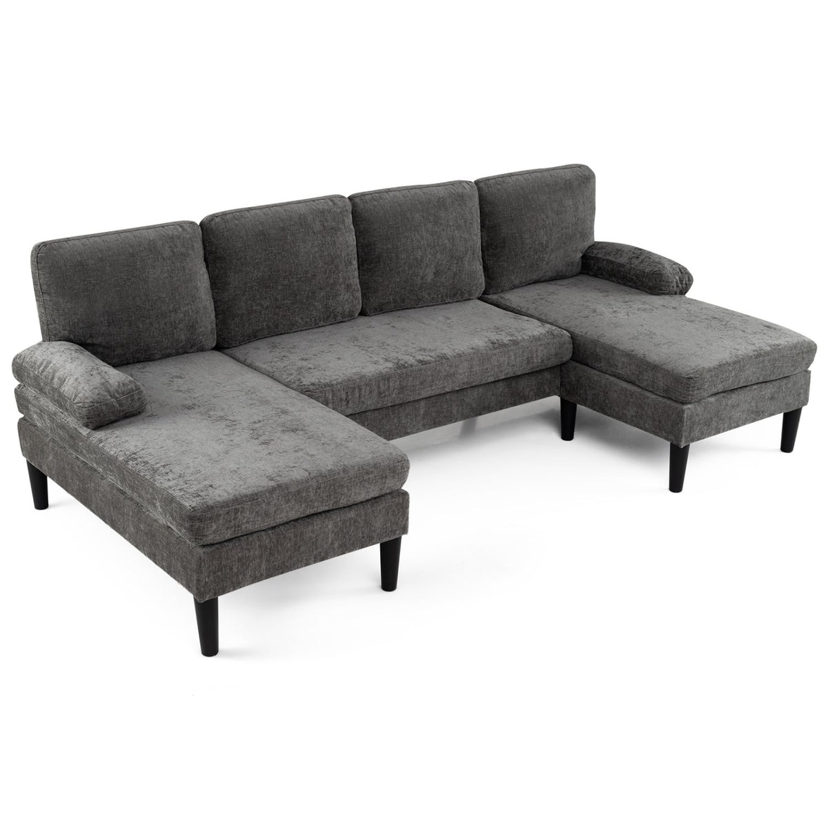 U-Shaped Sectional Couch - 101.5" Double Chaise Sofa - Gray-Sofas & Loveseats-DECOROLALA