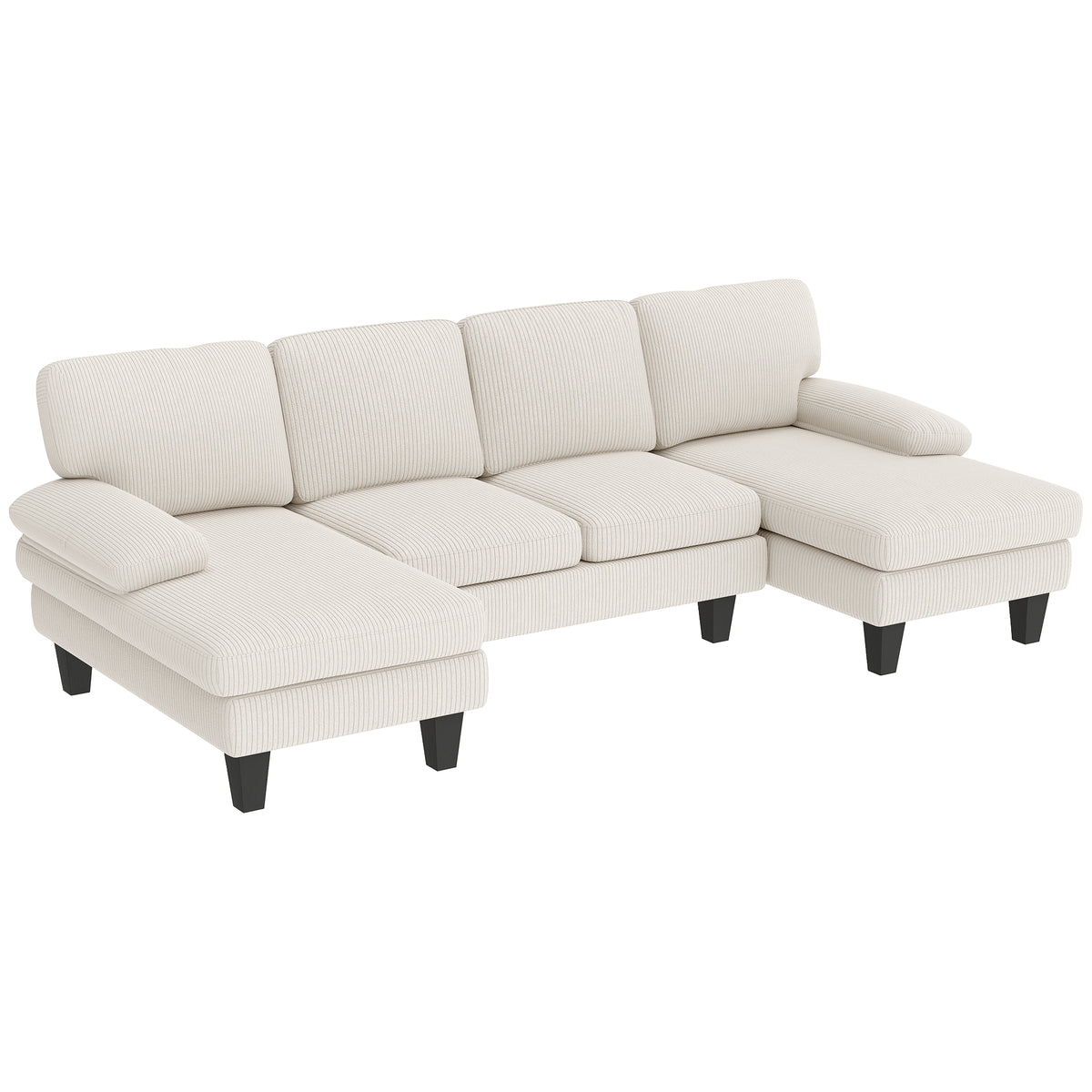 U-Shaped Sectional Sofa - Beige Corduroy Double Chaise-Home Furnishings > Living Room Furniture > Sofas & Reclining Chairs > L Shaped Couchs-DECOROLALA