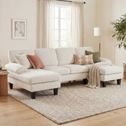 U-Shaped Sectional Sofa - Beige Corduroy Double Chaise-Home Furnishings > Living Room Furniture > Sofas & Reclining Chairs > L Shaped Couchs-DECOROLALA