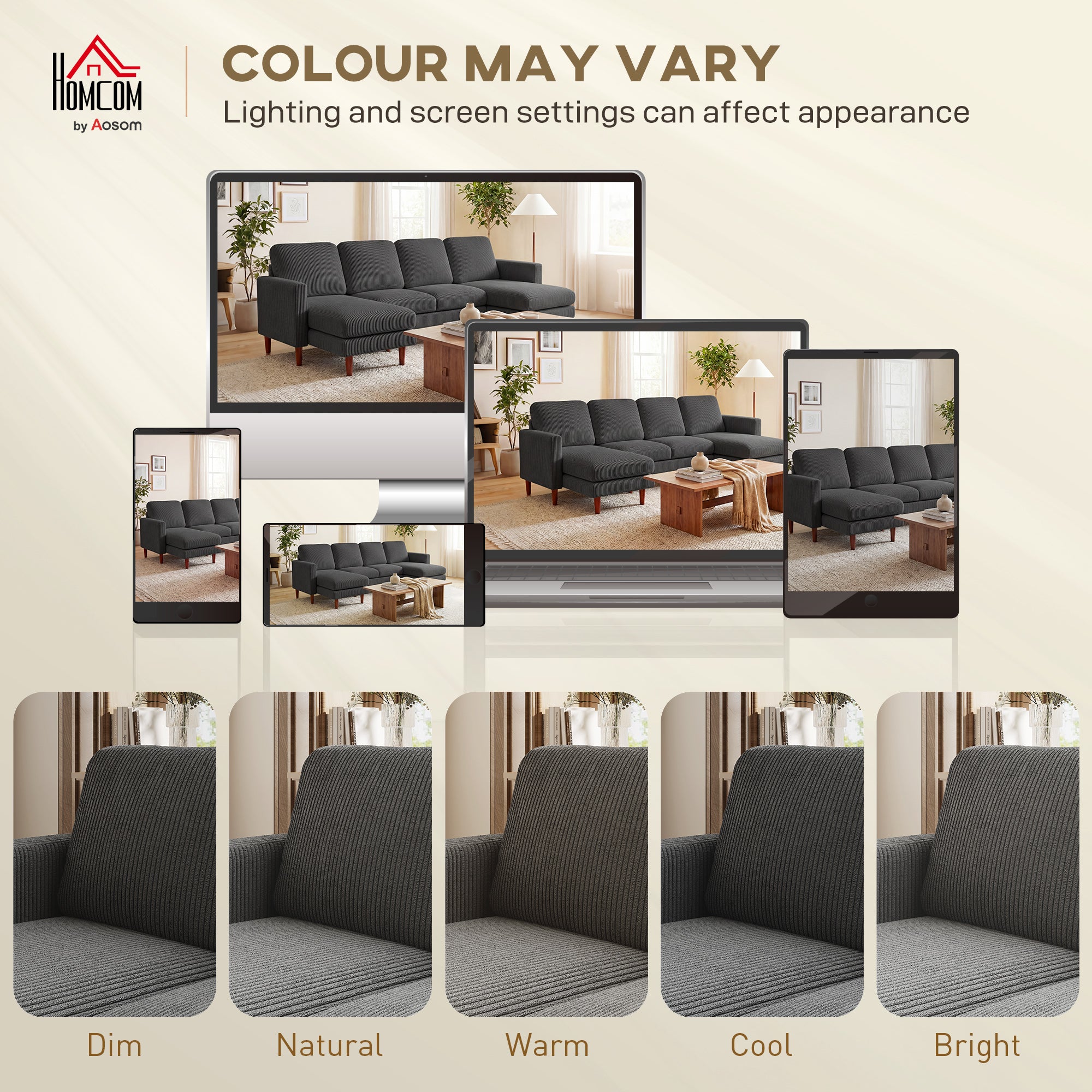 U-Shaped Sectional Sofa Corduroy Dark Grey-DECOROLALA