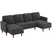 U-Shaped Sectional Sofa Corduroy Dark Grey-DECOROLALA