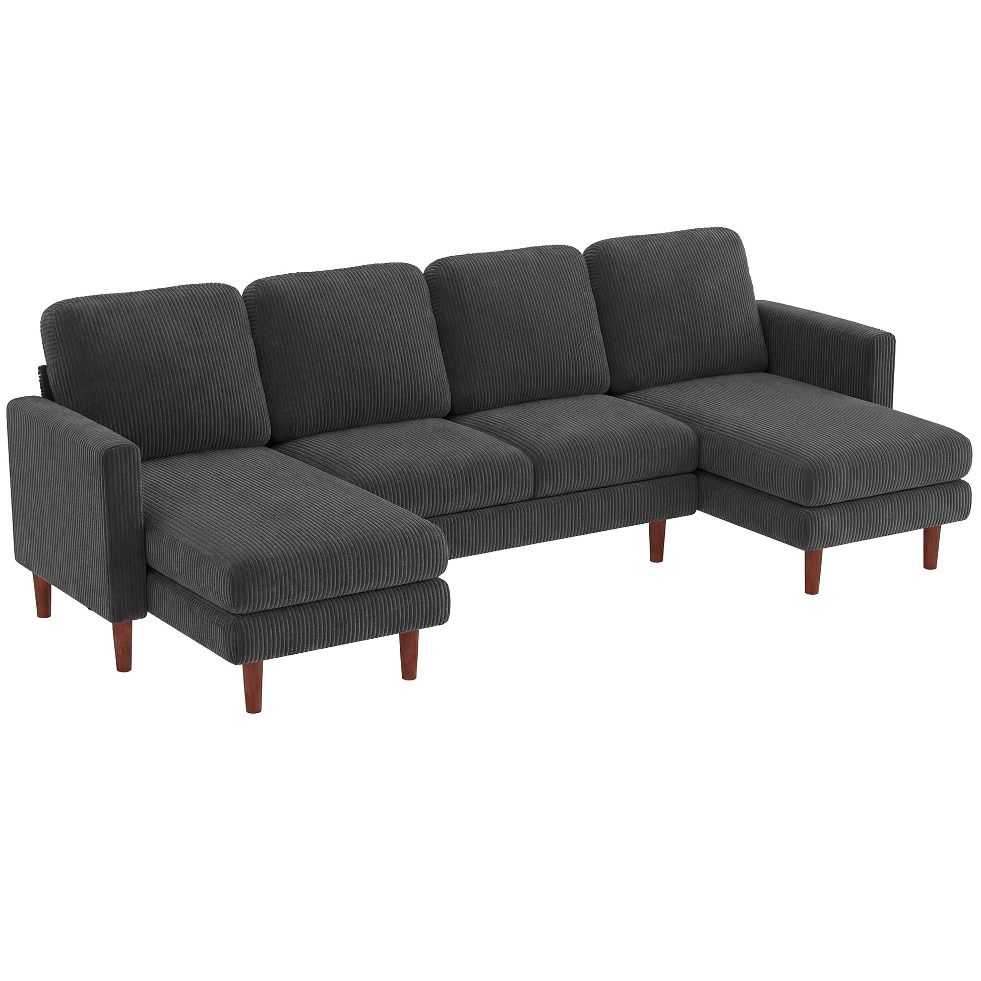 U-Shaped Sectional Sofa Corduroy Dark Grey-DECOROLALA