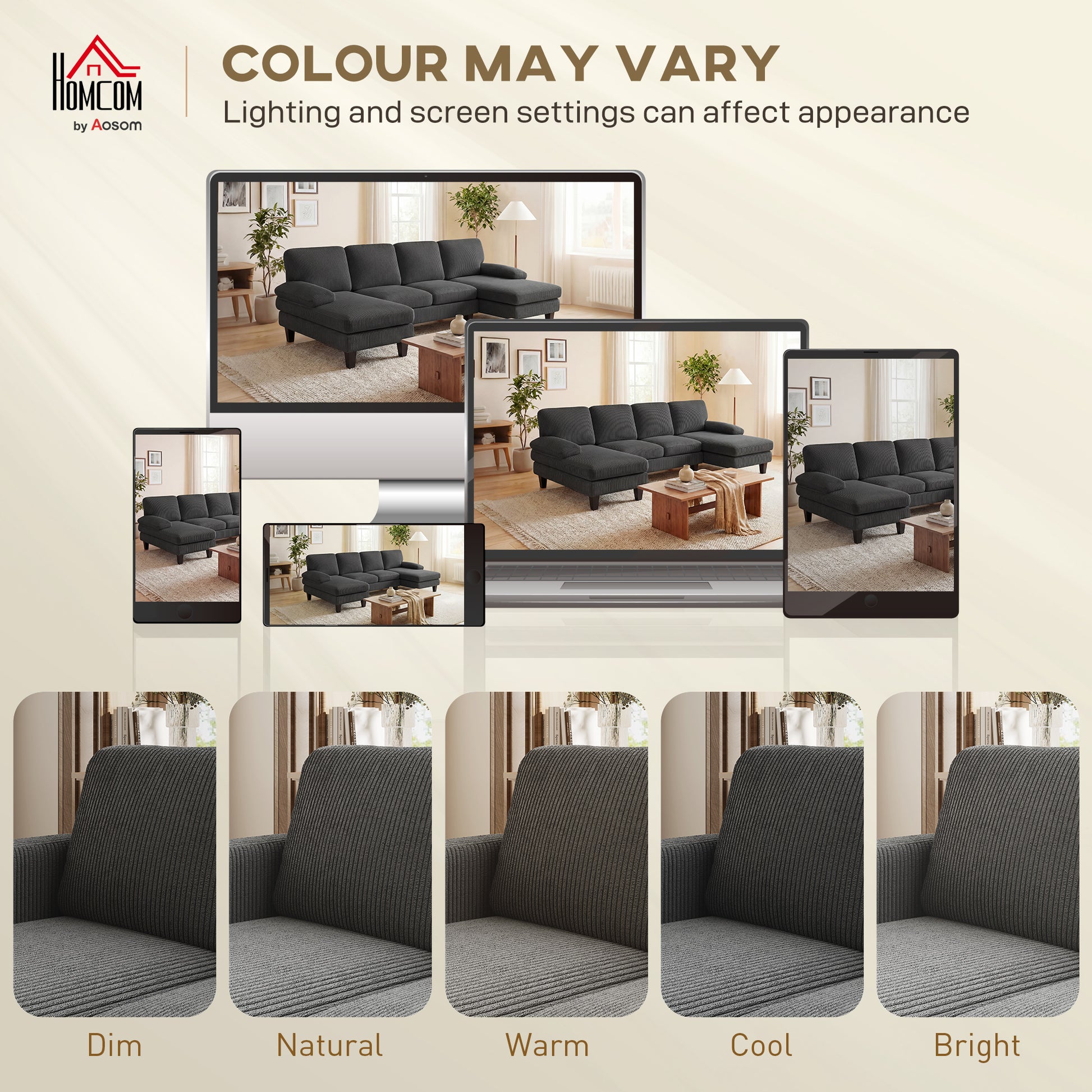 U Shaped Sectional Sofa - Dark Grey Corduroy-DECOROLALA