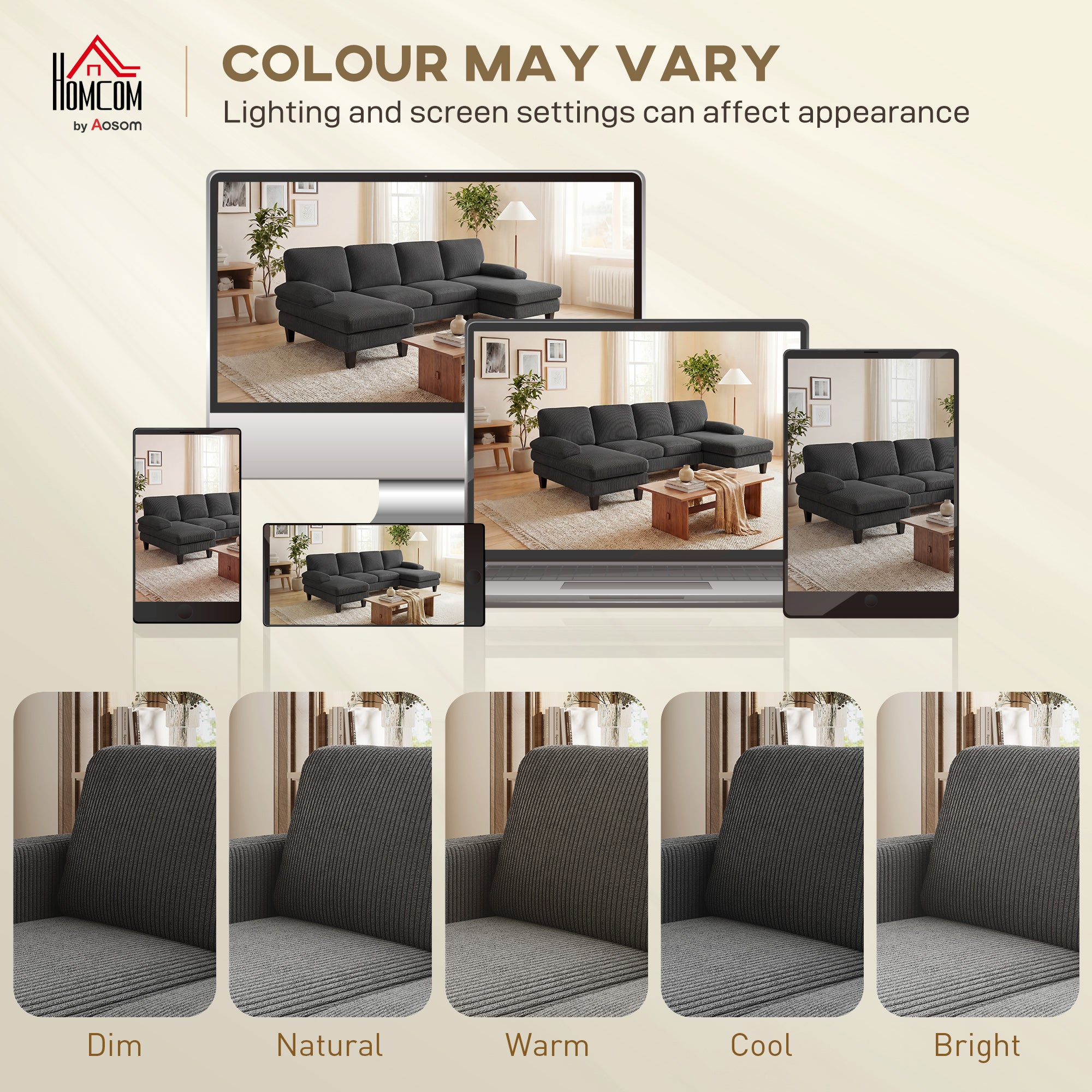 U Shaped Sectional Sofa - Dark Grey Corduroy-DECOROLALA