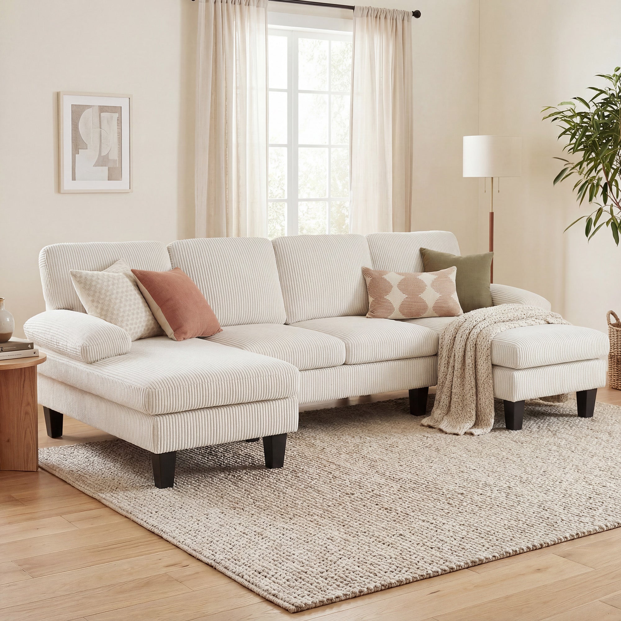 U Shaped Sectional Sofa - Dark Grey Corduroy-DECOROLALA