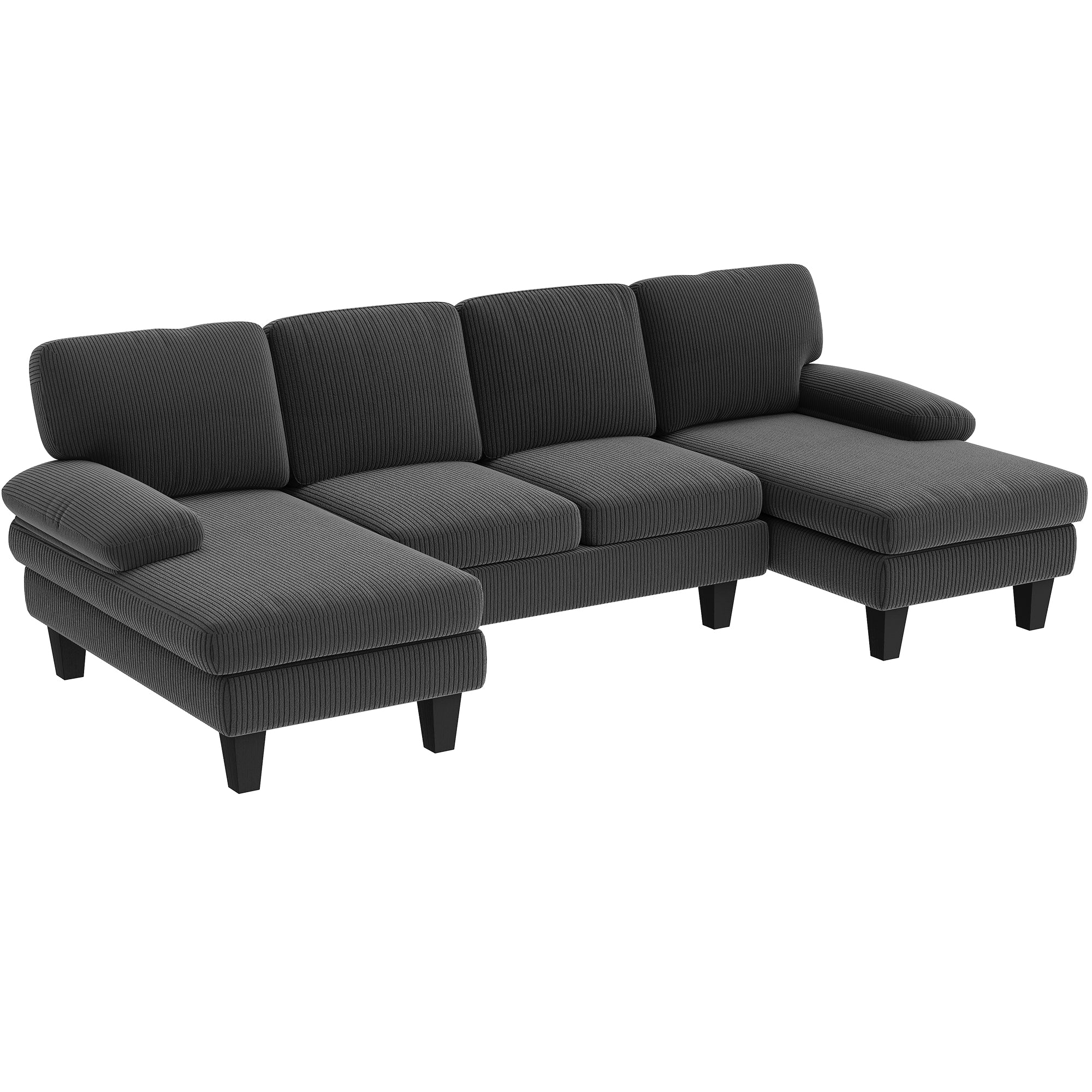 U Shaped Sectional Sofa - Dark Grey Corduroy-DECOROLALA
