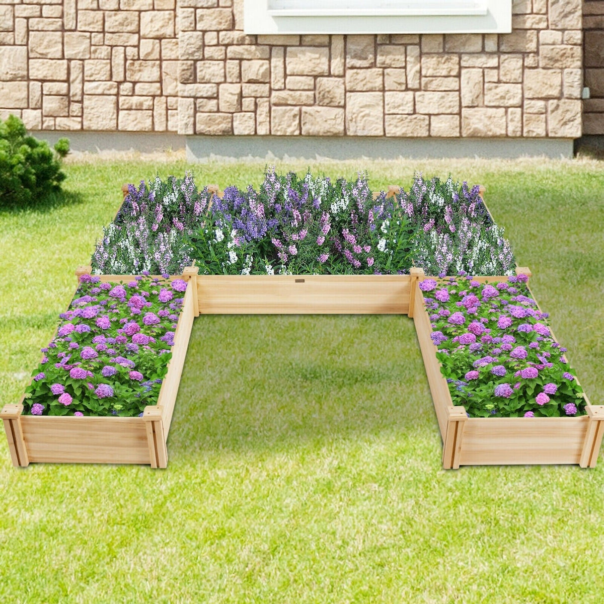 U-Shaped Wooden Garden Raised Bed for Backyard and Patio-Natural-Raised Garden Beds-DECOROLALA
