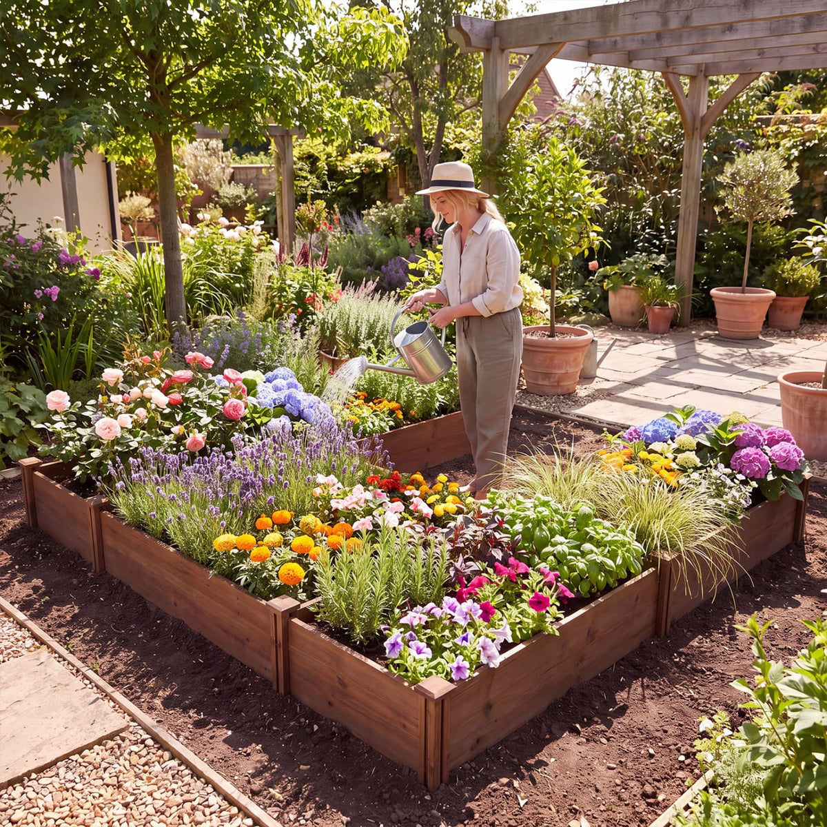 U-Shaped Wooden Garden Raised Bed for Backyard and Patio-Rustic Brown-Raised Garden Beds-DECOROLALA