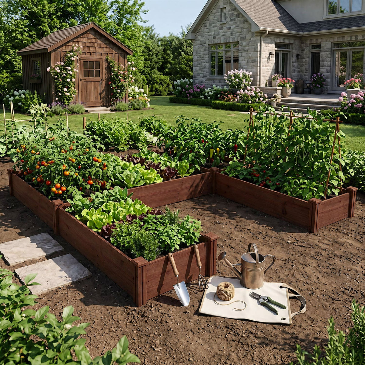 U-Shaped Wooden Garden Raised Bed for Backyard and Patio-Rustic Brown-Raised Garden Beds-DECOROLALA
