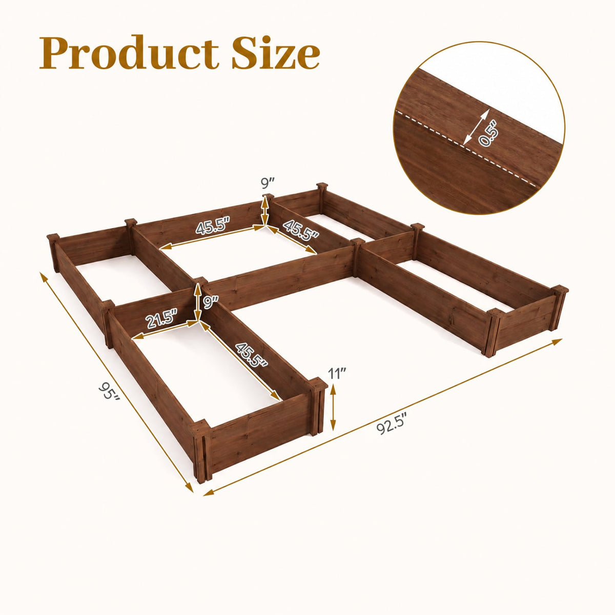 U-Shaped Wooden Garden Raised Bed for Backyard and Patio-Rustic Brown-Raised Garden Beds-DECOROLALA