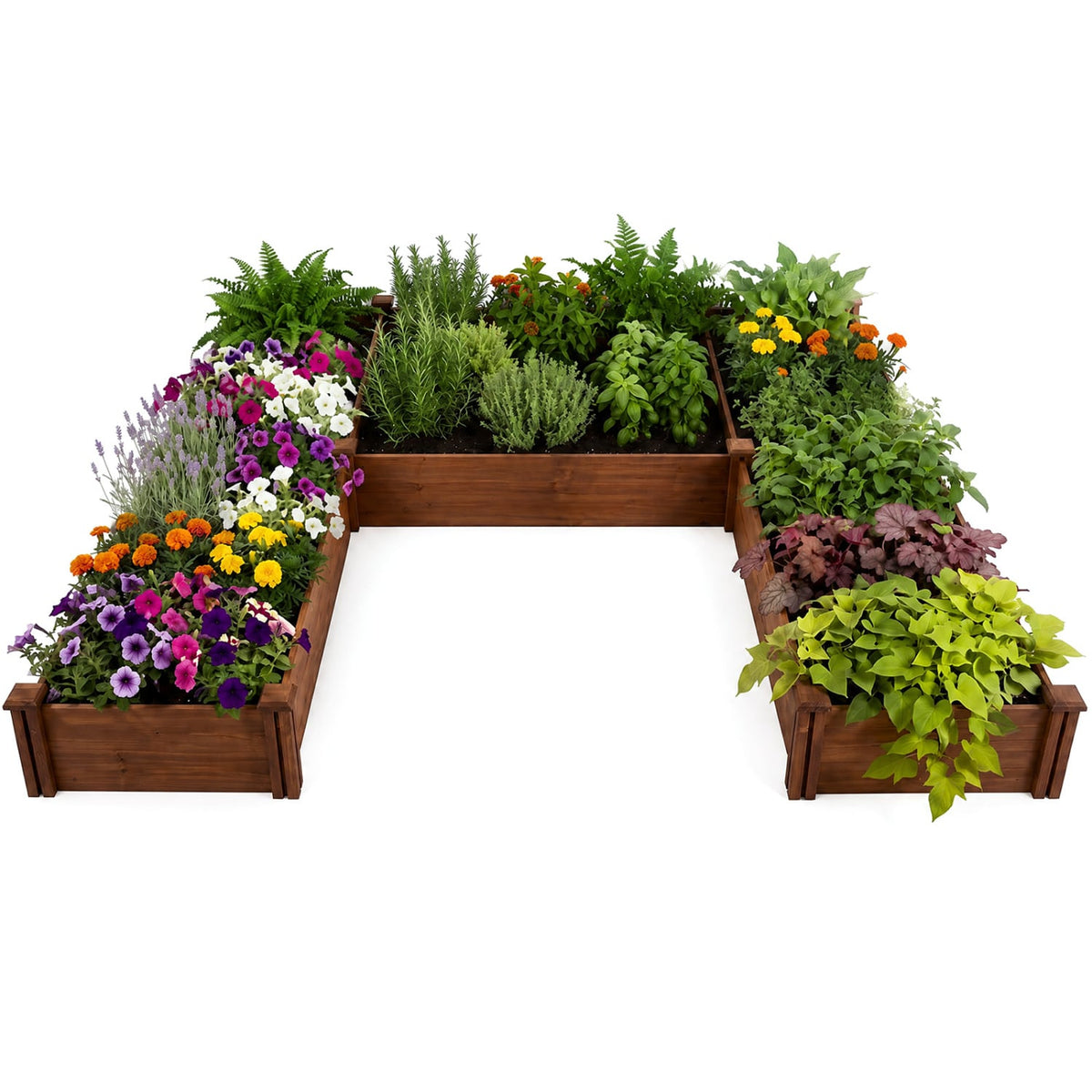 U-Shaped Wooden Garden Raised Bed for Backyard and Patio-Rustic Brown-Raised Garden Beds-DECOROLALA